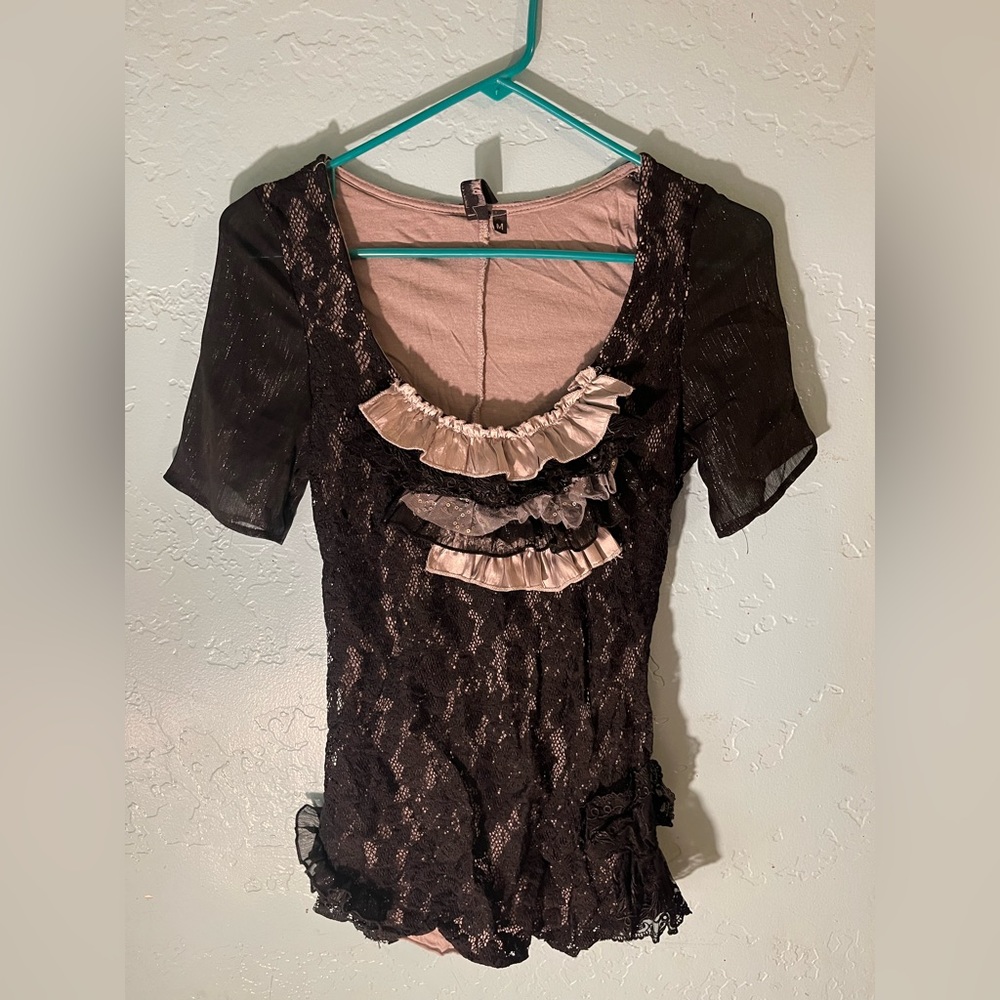 BKE Boutique lace and ruffle top